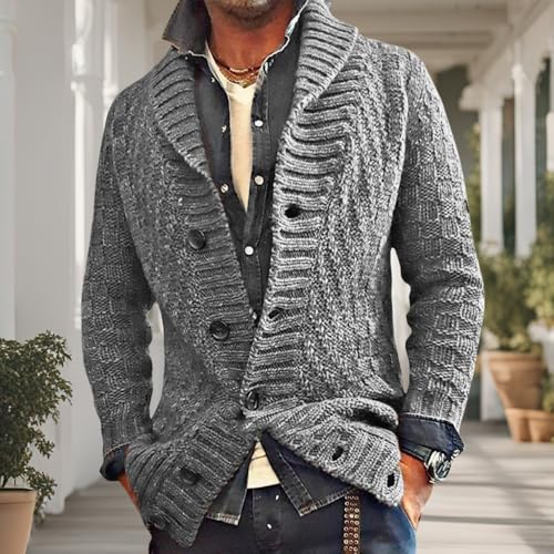 Mens Christams Sweater Vintage Shawl Collar Cardigan Sweater Slim Cable Knit Button Down Winter Chunky Ribbed Sweater3