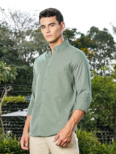 Image of Thomas Scott Men's | Linen Blend | Solid | Premium Cotton Linen Blend | Full Sleeve | Casual Shirt for Men