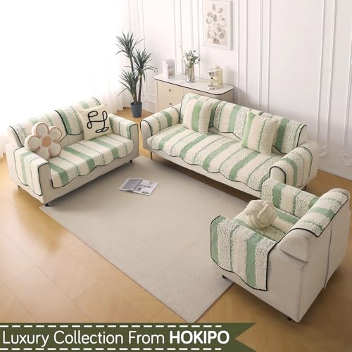 Image of HOKIPO Luxury Wavy Sofa Backrest Cover Mat 55x80 cm | Pack of 1 Anti Slip Backrest Mat, Pistachio Green (AR-6218-GRN)