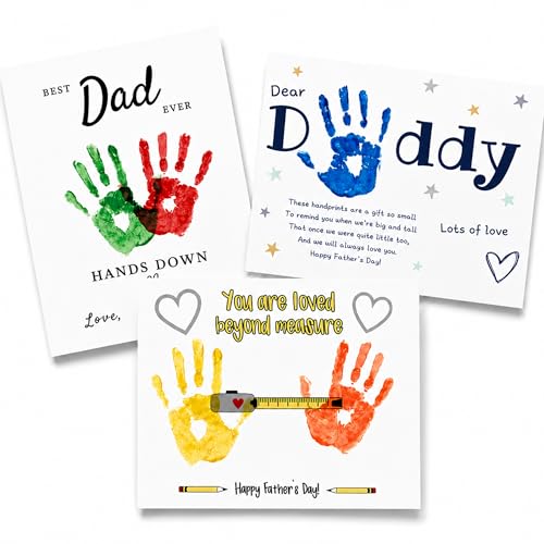 Fathers Day Crafts from Kids - Custom Handprint Set 3, Personalized Best Dad Ever Handprint Kit Family Handprint Craft Keepsake Personalized Fathers Day Dad Gifts from Kids Daughter Son for New Dad