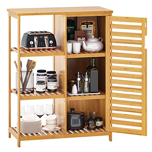 Viagdo Bathroom Cabinet Bamboo Storage Cabinet With Doors And 3 Side Shelves, Freestanding Floor Cabinet For Bathroom, Living Room, Bedroom, Hallway, Kitchen, Storage Organizer #TOP6