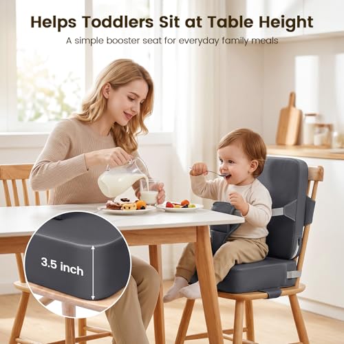 Image of Booster Seat for Kitchen Chair, Upgrade Toddler Booster Seat for Table | 3.5 inch High Density Foam Toddler Booster Seat for Dining Table with 2 inch Backrest, Front Safety Buckle, Travel Booster Chair