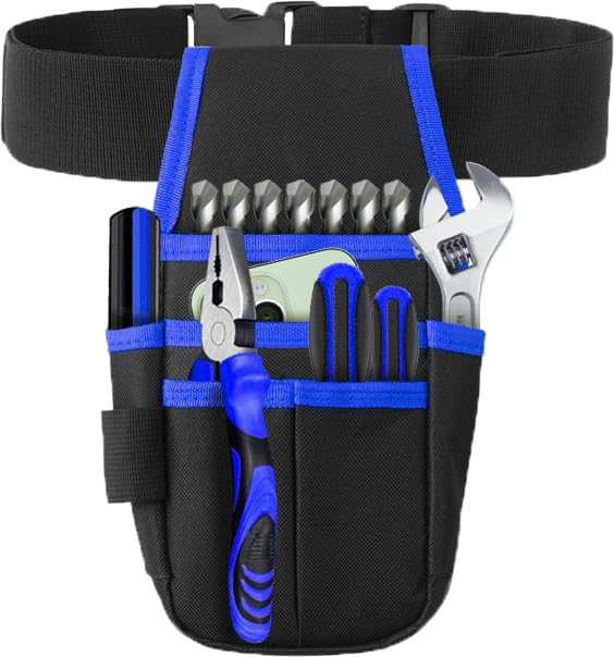 Bolsa organizadora de herramientas de lona, bolsa organizadora de herramientas para electricistas, bolsa de cintura para herramientas con 6 bolsillos espaciosos, 9 trabillas para herramientas, correa
