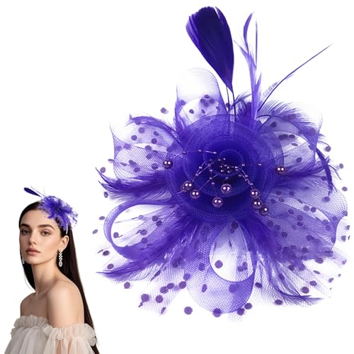 SHIFANQI Fascinators Hats for Women Tea Party Headband Fascinator with Feather Headpiece for Cocktail Wedding Purple