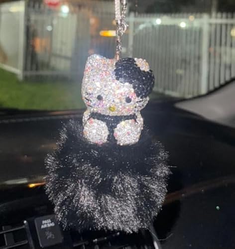 Ultra Bling Luxury Kitty Rearview Decor Car (Black)