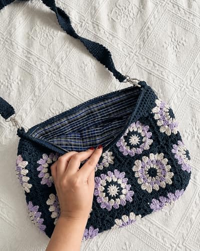 Image of Handmade Crochet Bag | Beautiful Stylish crochet blue Sling Bag, Cross Body Bag, Shoulder Bag For Girls & Women | Best Cotton Tote Bag For Daily, Office & Casual Use