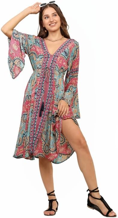 KE Kanha Exports Dress for Women, Beach Dress for Women, Latest Style, Dresses for Women, Summer Outfit, Unique Elastic Tassel Edge Design with Adjustable Drawstring and Flared