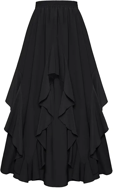 Scarlet Darkness Women Renaissance Long Maxi Skirt Double Layered Ruffled Irregular Chiffon Skirts