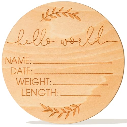 Image of Wooden Baby Name Announcement Sign, Birth Announcement Sign, Hello World Newborn Sign for Photo Prop Baby Shower Nursery Gift