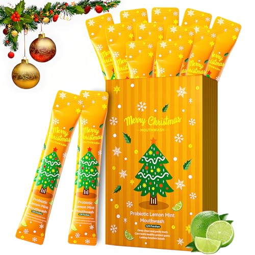 Colutorio Mini, Enjuague Bucal Sin Alcohol Portátil, Enguaje Bucal Navidad Regalos, Refrescar Aliento, Empaquetado Individualmente para Christmas Viajes, Citas (20×10ml, (Limón)