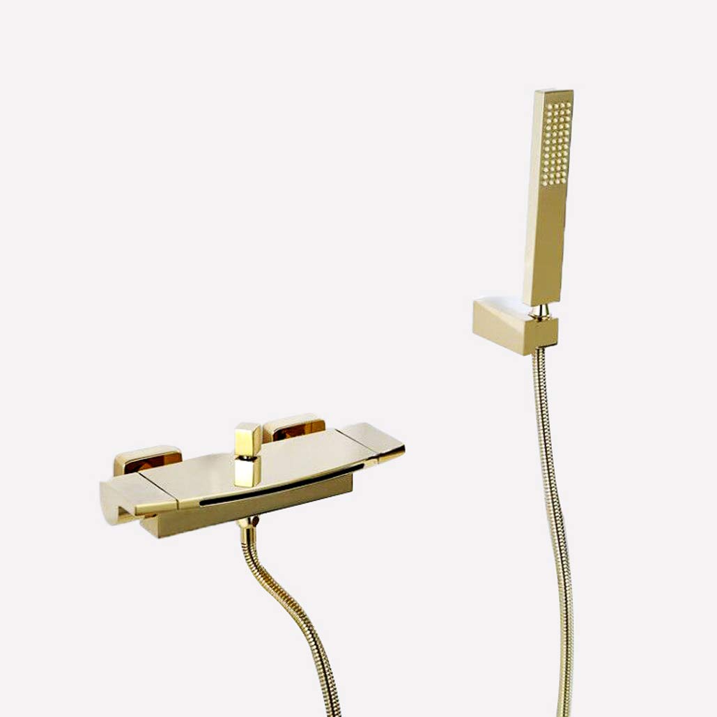 SnamicE Shower Taps, Wall Mounted Brass Chrome Waterfall Tub Taps Bath Double Open Double Control Bathtub Faucets with Handheld Shower, Luxury Shower Set,C