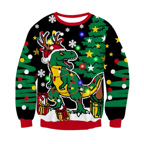 Freshhoodies Herren Weihnachten Gestrickte Pullover Dinosaurier Damen...
