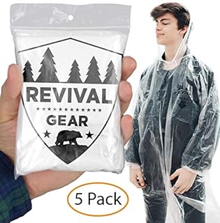 Rain Ponchos 5 Pack: Best Disposable Clear Rain Jacket Coat Poncho for Family