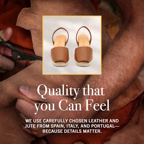 Image of Espadrilles Wedges for Women, Dressy Soft Leather Peep Toe Womens Espadrille Sandals, Comfortable Casual Summer Slip On