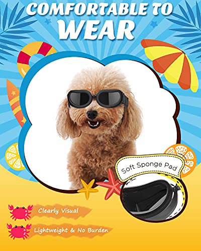 Lewondr Sonnenbrille für Hunde UV Schutzbrille, Hunde Winddichte & Antibeschlagbrille & Wasserdichter Hundebrille mit Einstellbar Gummiband für Kleine Hunde - Schwarz