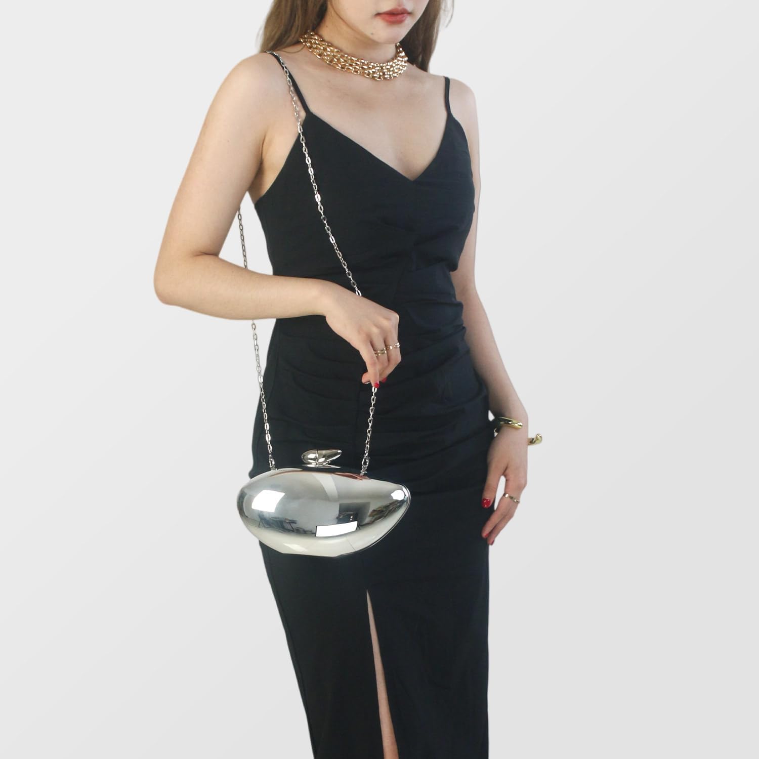 Evening Clutch Purses For Women Shell Shape Acrylic Clutch Trendy Metallic Handbags for Wedding Party Formal Prom