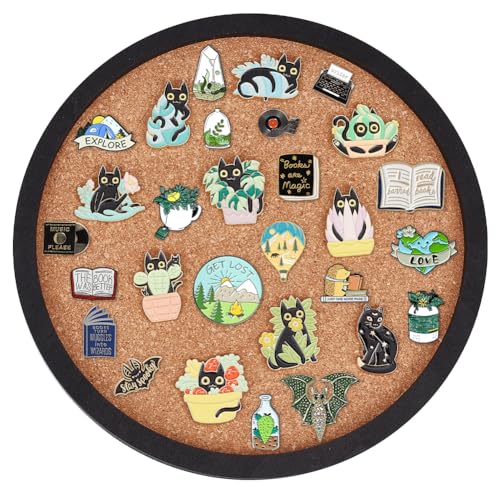 Tableau d'affichage en liège rond plat de 20 cm avec cadre noir moderne pour broches