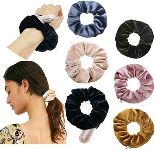 6 Pack Velvet Hair Tie Scrunchies for VSCO Girls & Women, THE ORIGINAL HIDDEN POCKET SCRUNCHIE with Zipper Pocket Storage, Accessories, Small Items, Keys, Money