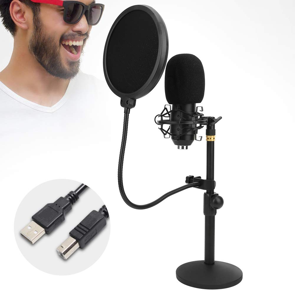 JEOZBM Microfono a Condensatore USB per Computer PC, Kit Microfono Cardioide Hi Fi con Filtro Anti-Pop a Prolunga per Studio di Registrazione Podcasting