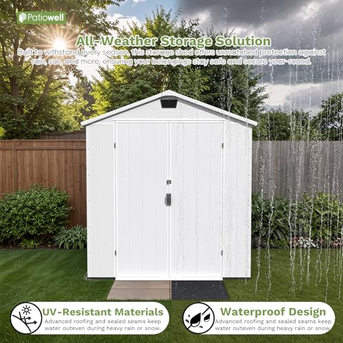 Image of Patiowell 6X8 FT Plastic Outdoor Storage Shed with Floor, Resin Tool Sheds with Lockable Door and Window, Weather-Resistant Garden Shed, Easy Assembly for Backyard, Patio, Light Gray