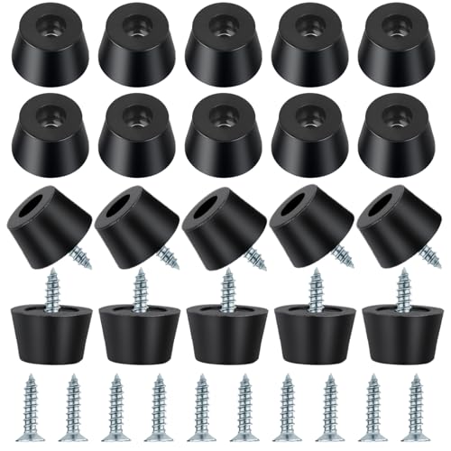 20PCS Rubber Feet for Cutting Board Rubber Feet with 20 Steel Matching Screws Round Anti Slip Rubbers Foot Pad Anti Slip Furniture Pads Suitable for Furniture Electronic Equipment Kitchen(Black)