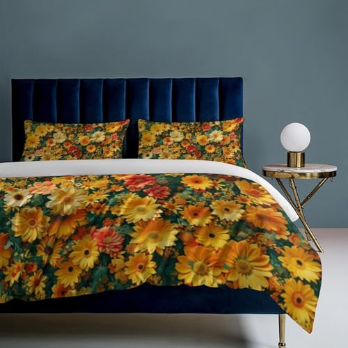 Funda nórdica de 3 piezas con estampado de flores y fundas de almohada con cremallera 8