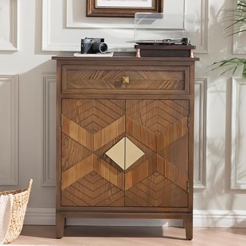 Ahokua Sideboard Buffet Cabinet with Doors, Accent Cabinet with Drawer Mid Century Modern Credenza with Storage, Farmhouse Coffee Cabinet for Kitchen, Hallway, Entryway, Living Room, Retro Brown Cover