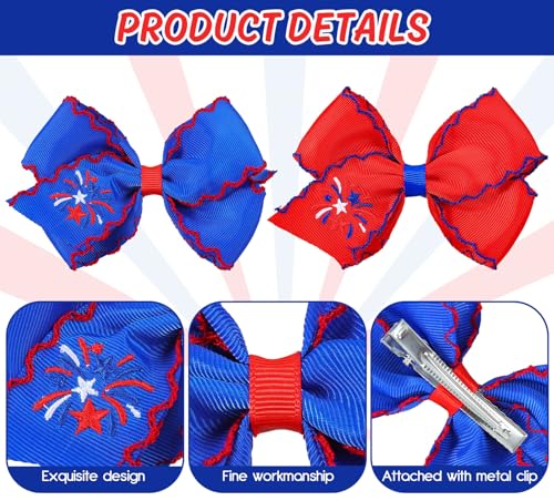 AnyDesign 4 piezas Pinzas para el cabello con diseño festivo rojo y azul de fuegos artificiales miniatura 3