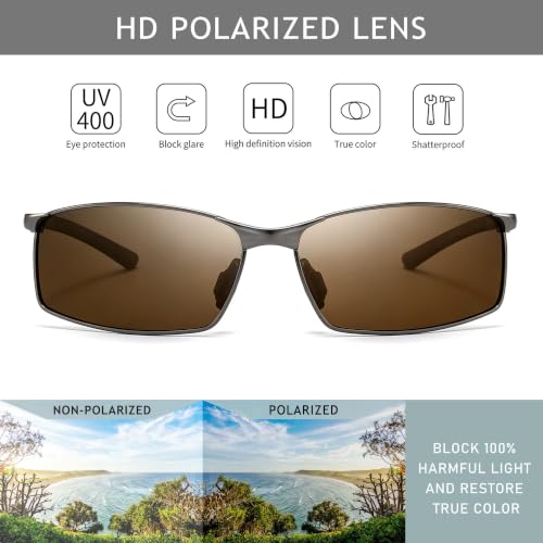 Image of SUNGAIT Ultra-Lightweight Polarized Sunglasses Men for Driving Fishing Golf, Rectangular Metal Frame with Spring Hinge