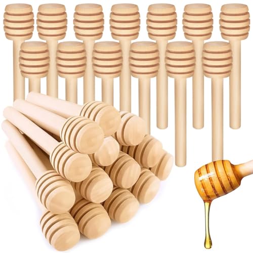 Bloepum 40Piece 3.15Inch Mini Wooden Honeycomb Sticks Honey Stirrer Stick for Honey Jar Dispense Honey