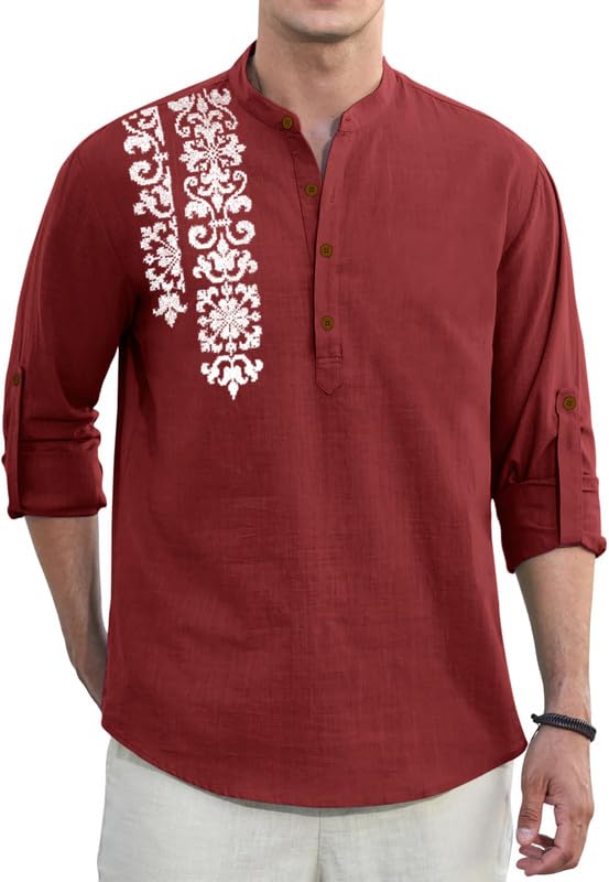 Image of Macsivo Cotton Blend Solid Casual Short Kurta for Men Long Sleeve Mandarin Collar Stylish Shirt Kurta for Men