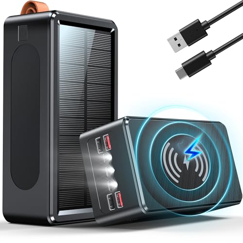 90000mAh Power Bank Solar Powerbank große tragbares Externer Handyakku PD35W QC 3.0 Wireless Powerbank USB C 6 Ausgängen mit LED Anzeige Schnellladung | SOS Taschenlampe für Reisen Camping Outdoor