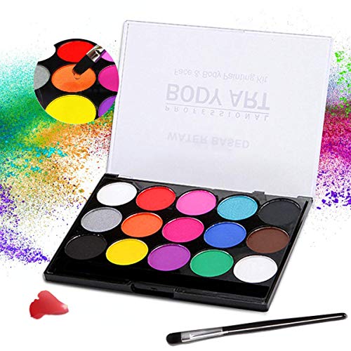 Janolia Face Paint Kit, Safe Non-Toxic Face Body Tattoo Paint with 15 Colors