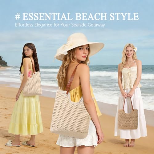 Bolso tote tejido para playa estilo boho marrón miniatura 6