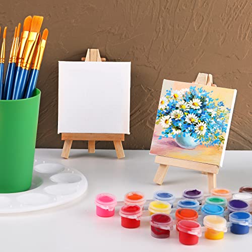24 Pcs Mini Easel and Canvas Set Wooden Tabletop Easel 3 x 3 Inch Painting Canvas Mini Canvas Easel with Brushes Palettes for Kids Adults Party Supplies Paint and Sip Acrylic Pouring Oil Watercolor - Thumbnail 6