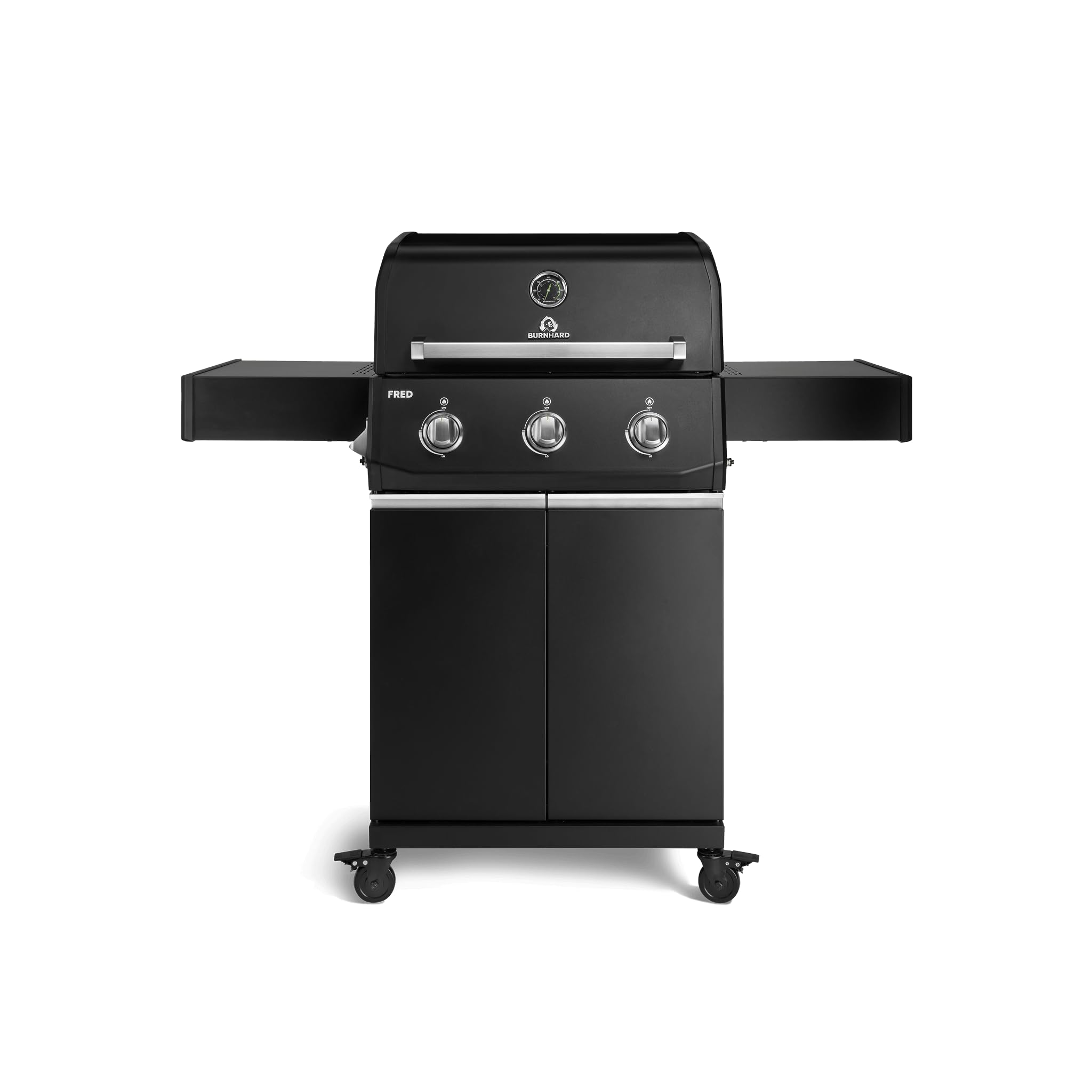 BURNHARD® Gasgrill 3-Brenner, 9,6 kW, Edelstahl-Stabbrenner, Piezo-Zündung, Gussrost, große Grillfläche, stabile Alu-Seitenteile – FRED Base