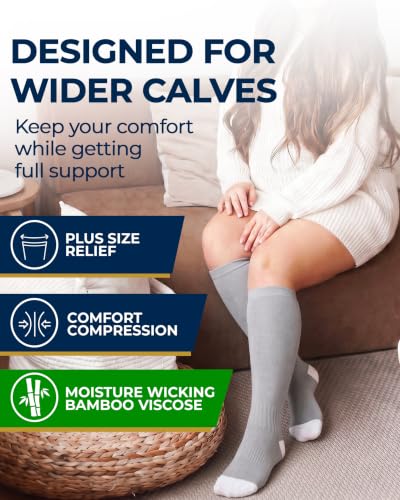 Image of Pembrook 3 Pairs Plus Size Compression Socks Wide Calf - Bamboo Viscose Compression Socks for Women Wide Calf