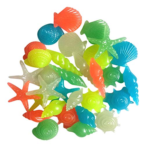 Pierre Lumineuse Cailloux Aquarium Galet Lumineux,Coquille De Conque D'étoile De Mer Lumineuse Colorée en Forme De Roches De Décoration Rougeoyantes pour Piscine De Réservoir De Poissons D'aquarium