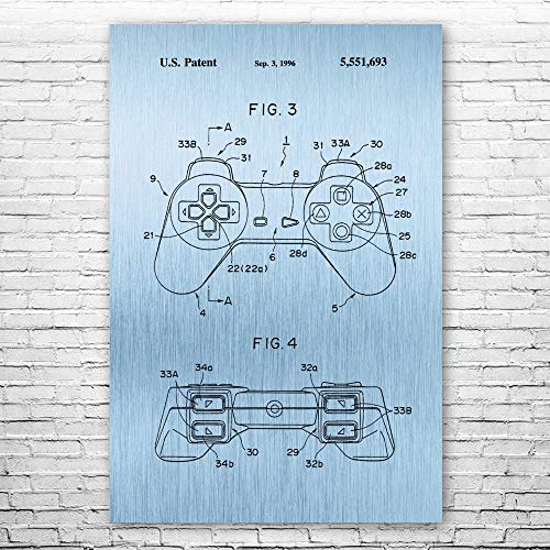 Patent Earth PS1 Controller Poster Print, PS1 Art Print, Controller Blueprint, Video Game Art, Game Designer Gift, Game Room Decor Blue Steel (11 inch x 14 inch)