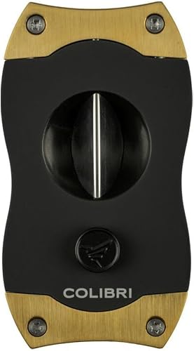 Colibri Premium V-Cut Cigar Cutter - Ergonomic Stainless Steel Spring-Loaded Blade, Ideal for up to 60+ Ring Gauge - Gift for Cigar Enthusiasts (Brushed Gold)