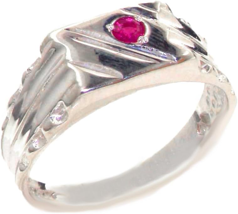 Solid Sterling Silver Natural Ruby Solitaire Mens Gents Signet Ring - Size N
