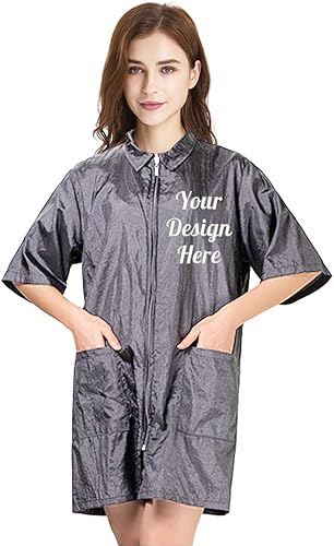 TOPTIE Chaqueta de cremallera de corte de pelo de peluquero de peluquería de peluquería de nylon bordado personalizado, uniforme de la camisa de