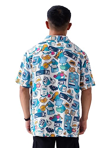 Image of The Souled Store Official The Office: Dunder Mifflin's Pattern Mens and Boys Relaxed fit Graphic Printed Half Sleeve Rayon Multicolored Mens Holiday Shirts (222381)