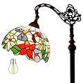 WERFACTORY Tiffany Floor Lamp Hummingbird Amber Stained Glass Arched Lamp 12X18X64 Inches Gooseneck Adjustable Corner Standing Reading Light Decor Bedroom Living Room S101 Series