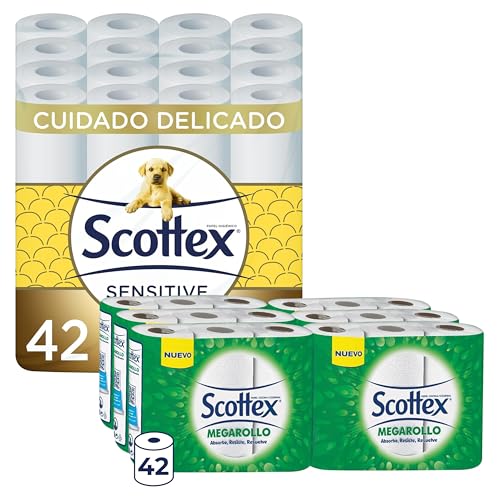 Scottex Papel Higiénico Sensitive 42 Rollos + Papel Cocina Megarollo 42 Rollos