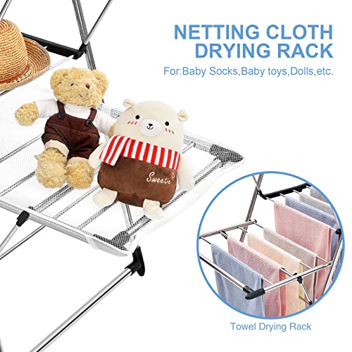 Toolf Clothes Drying Rack With High Hanger, Foldable 2-Level Drying Racks For Laundry, Laundry Stand With Height-Adjustable Gullwings #TOP3