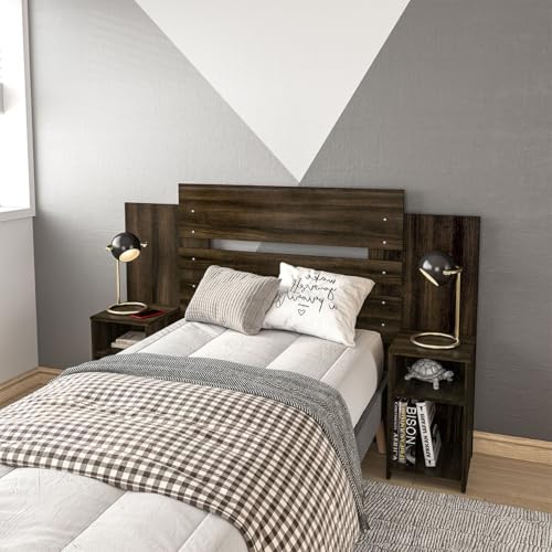 Consejos para Comprar Cabecera y Buros los 5 mejores. 42 MOBI Cabecera Individual Verona – Respaldo de Madera Color Tabaco - Dos Buros Empotrados - Largo 164cm x Alto 110cm – Recamara