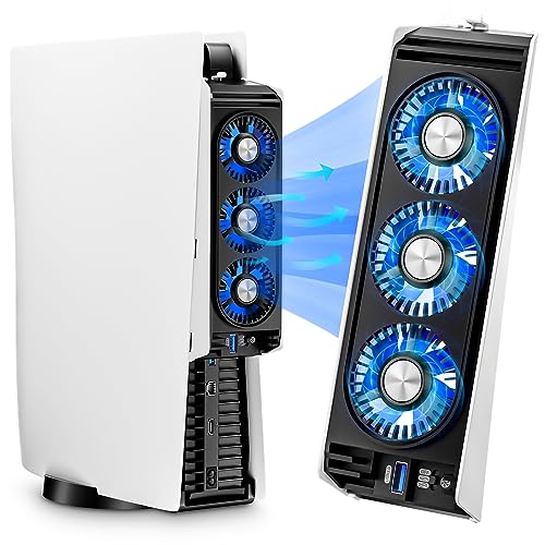 Honghao Cooling Fan for PS5 Accessories,with 3 Blue LED Light/ 2 USB 3.0 Ports / 2 Fan...