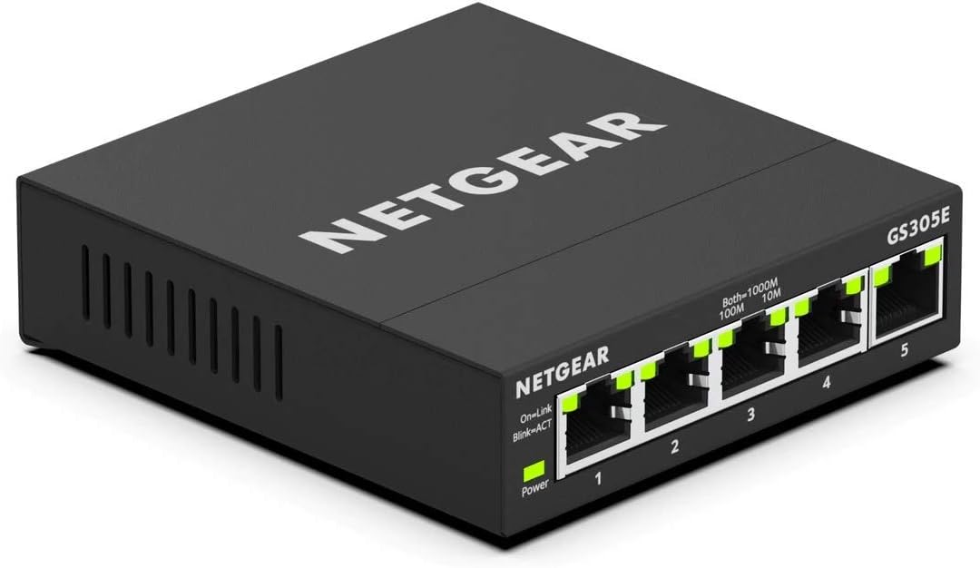 NETGEAR 5 Port Gigabit Ethernet Managed Network Switch (GS305E) - Desktop or Wall Mount, Home Network Hub, Office Ethernet Splitter, Silent Operation