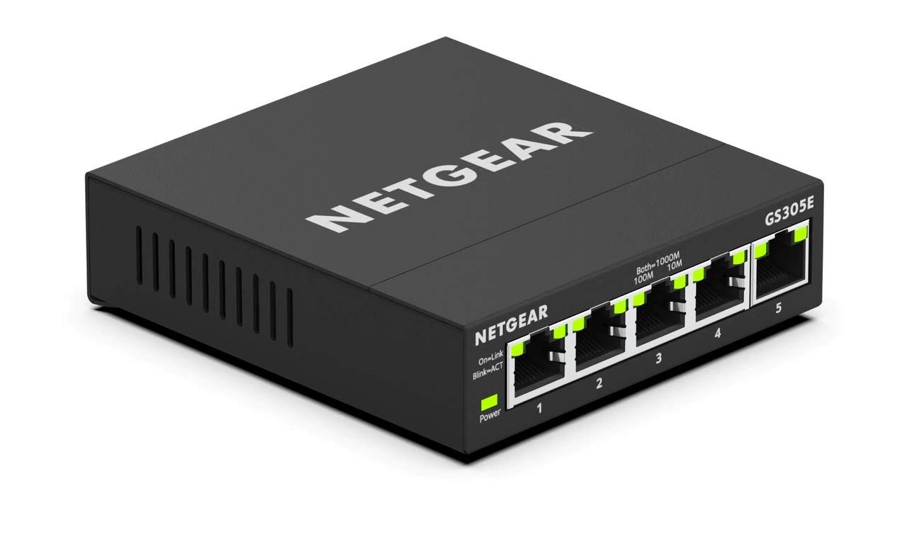 NETGEAR 5 Port Gigabit Ethernet Managed Network Switch (GS305E) – Desktop or Wall Mount, Home Network Hub, Office Ethernet Splitter, Silent Operation
